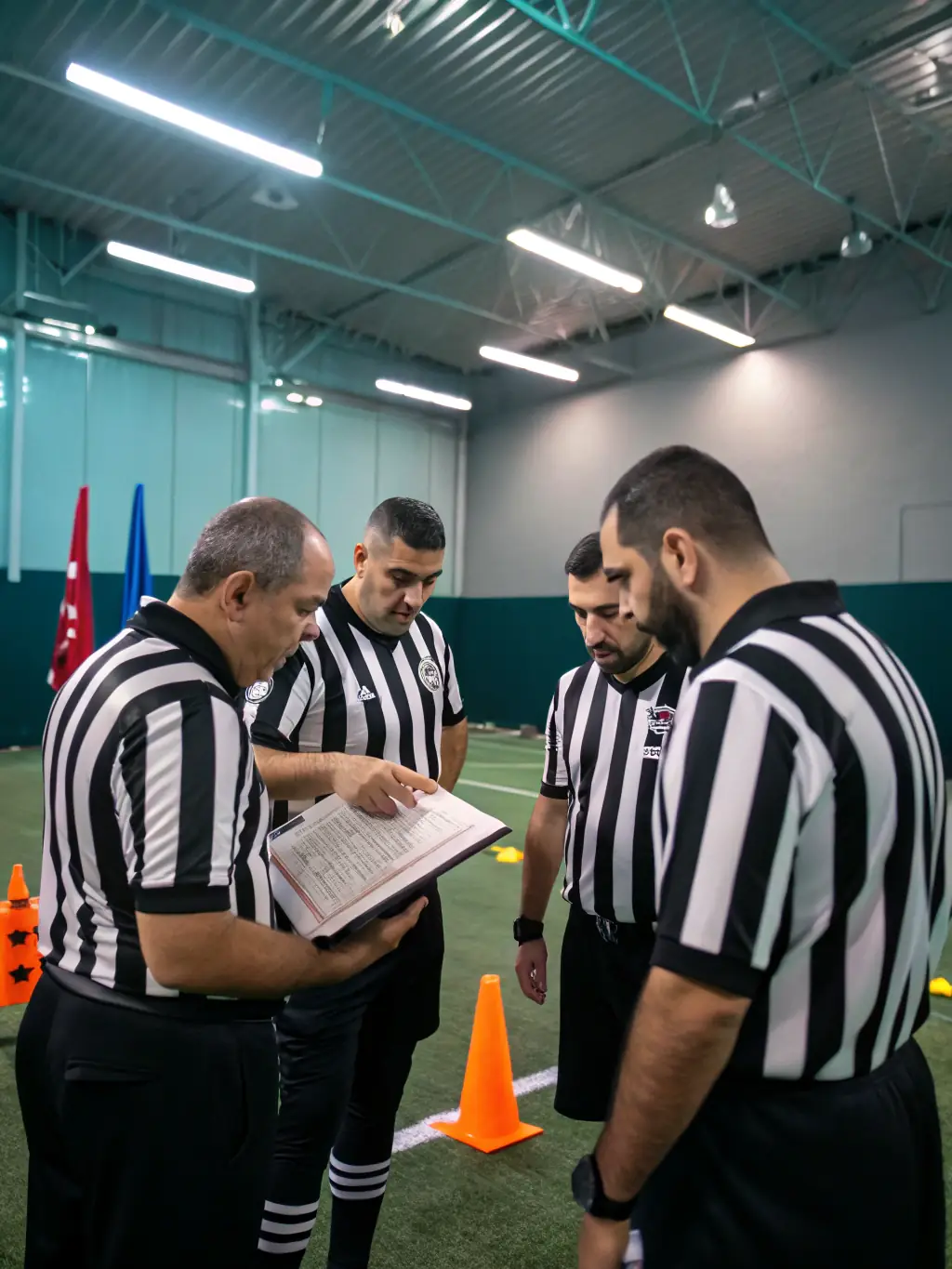 An image of coaches and referees participating in a training workshop, emphasizing the importance of qualified personnel in ensuring fair play and player development.